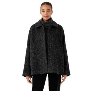 Eileen Fisher Alpaca Boucle Classic Collar Short Coat Charcoal Women's Size M